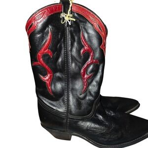Dingo Womens Black Red Leather Flame Western Cowboy Boots Vintage Size 9.5M